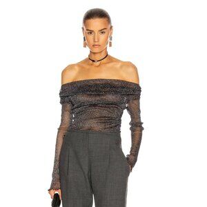 Jonathan Simkhai Gray Ruched Off-Shoulder Bodysuit